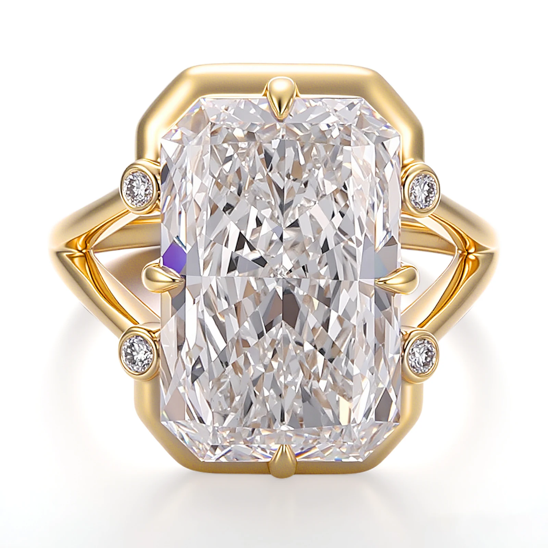 Elongated Radiant Cut Split Shank Ring Elongated Radiant Cut Split Shank Ring in Yellow Gold