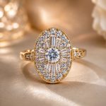 Oval Art Deco Halo Ring in Yellow Gold with Vintage Detailing