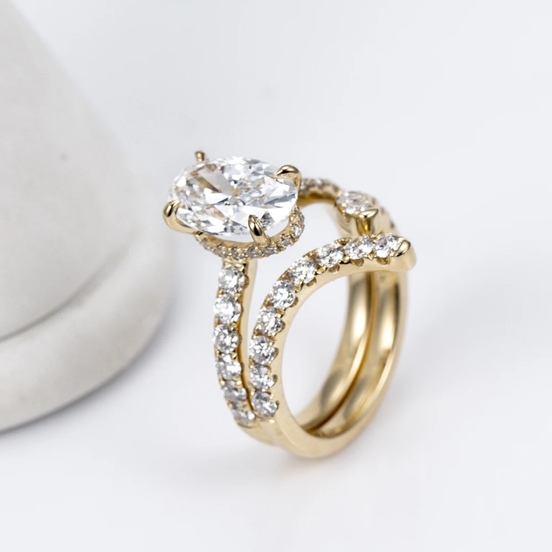Oval Cut Halo Wrap Bridal Set-1 Oval Cut Halo Wrap Bridal Set in Yellow Gold