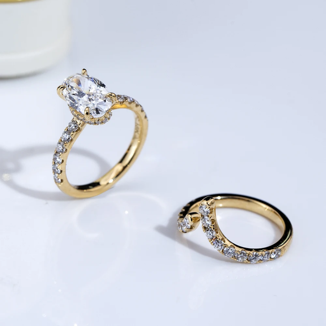 Oval Cut Halo Wrap Bridal Set Oval Cut Halo Wrap Bridal Set in Yellow Gold