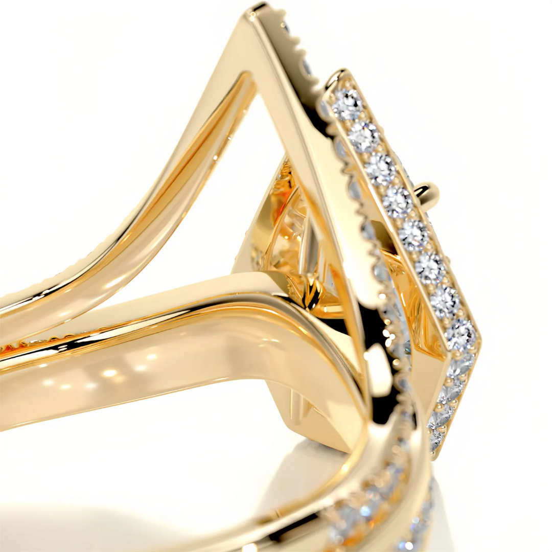 Pear Cut Halo V-Band Bridal Set-1 Pear Cut Halo V-Band Bridal Set in Yellow Gold