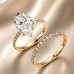 Pear Cut Pavé Solitaire Bridal Set in Yellow Gold