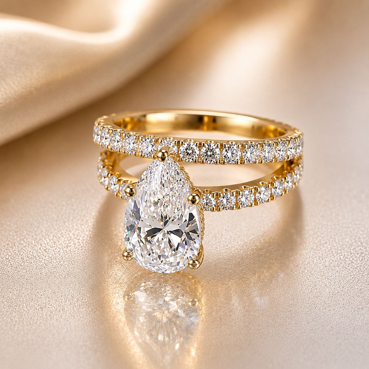 Pear Cut Pavé Solitaire Bridal Set Pear Cut Pavé Solitaire Bridal Set in Yellow Gold