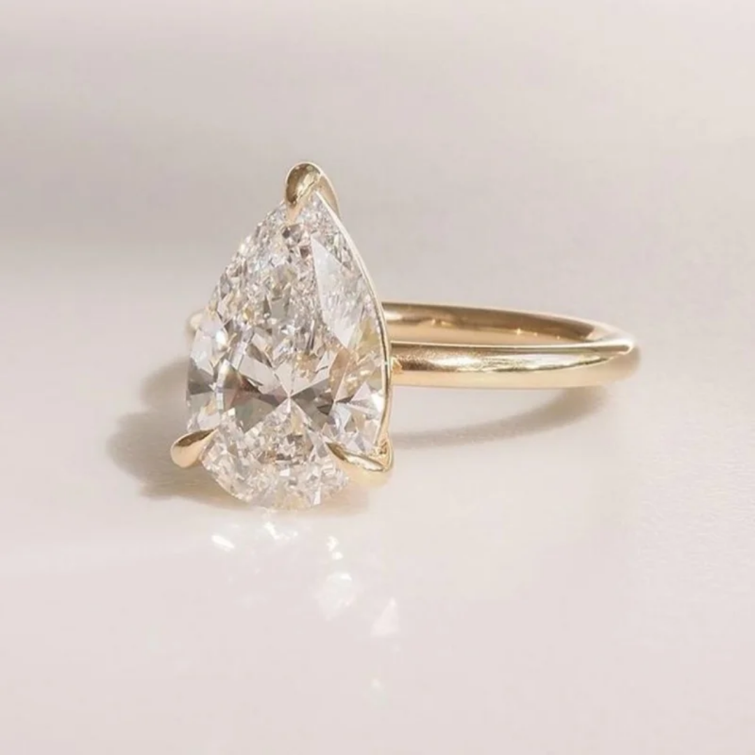 Pear Cut Solitaire Ring-1 Pear Cut Solitaire Ring in Yellow Gold
